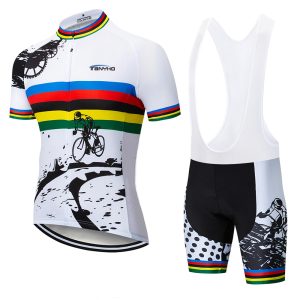 Short Sleeve white Men Bike Cycling Jersey Shirt GEL Bib Shorts Set E07